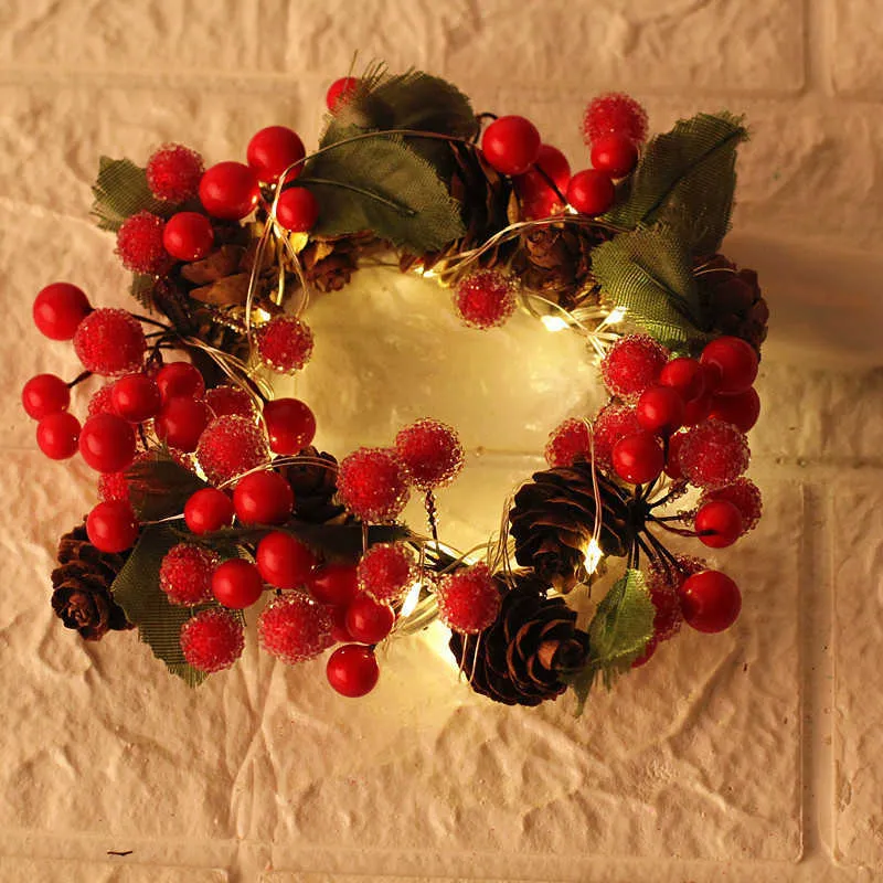 クリスマス新製品爆発LEDの明るいクリスマスの花輪10cmの休日の装飾ドアぶら下がっている籐の窓のレイアウトY0901