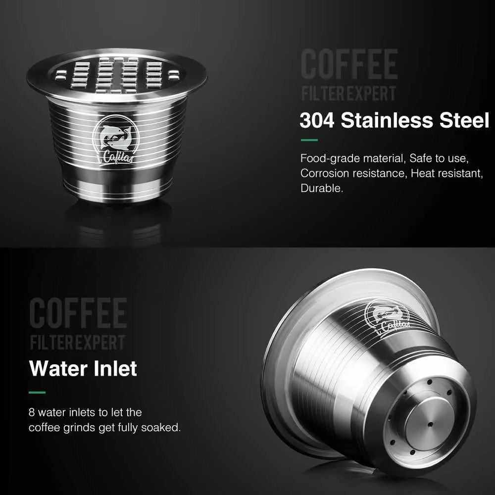 ICafilas Reusable Coffee Filter for Nespresso Machine With Tamper Stainless Steel Capsule Nospresso 211008