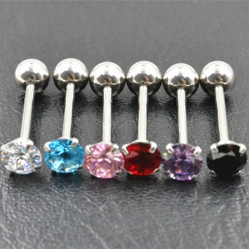 50 pz Lingua/Capezzolo Scudo Anello Bilancieri Barra Diritta 14G Brillante CZ Gemme Gioielli Penetranti Del Corpo 16*16*6/6mm