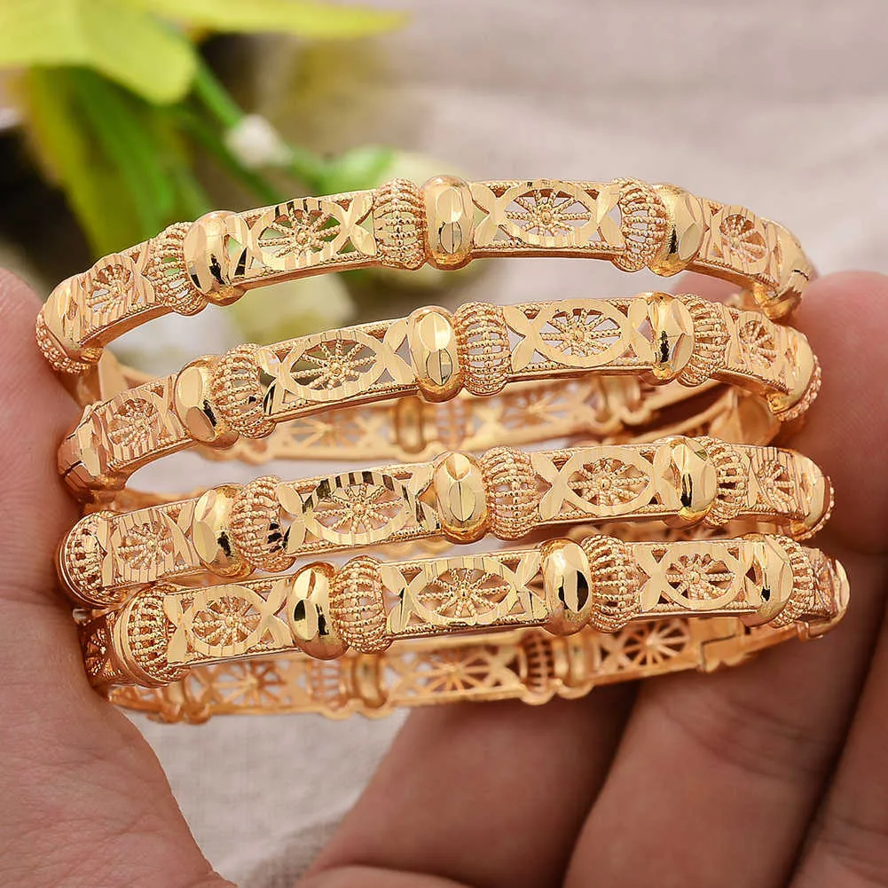 4 pz/lotto Africano 24 k Oro Color Wedding Braccialetti Braccialetto Le Donne Arabo Ramadan Gioielli Braccialetto Q0720