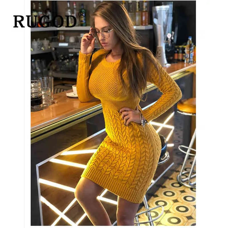 Rugod 2020 Nouvelle robe pull mince Mode Sexy Tunique Tricotée Femmes Robe Automne Hiver Chaud Crayon Robes Robes Femme X0521