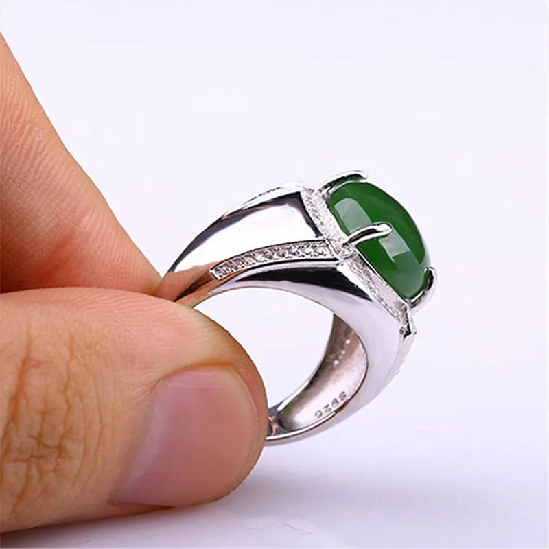 Fashion green jade emerald gemstones diamonds rings for men white gold silver color bague jewelry bijoux party accessory gifts7344727