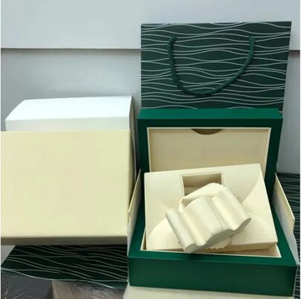 Diseñador Rolexables TopQuality Cajas de relojes verdes Caja original Papeles Tarjeta Monedero Cajas de regalo Bolso para 116660 116710 116520 116613254r