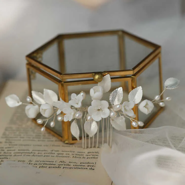 Accessoires de mariage Perle d'eau douce Porcelaine Peignes à cheveux Pins Fleur Feuille Coiffes Or Couleur Épingles À Cheveux Mariée Bijoux De Mariée X0625