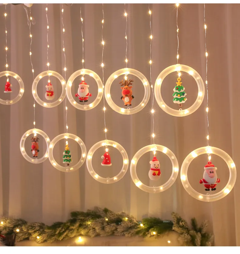 Рождественские украшения в комнате окна звезды светодиодные фонари, желающие мяч светлая строка
