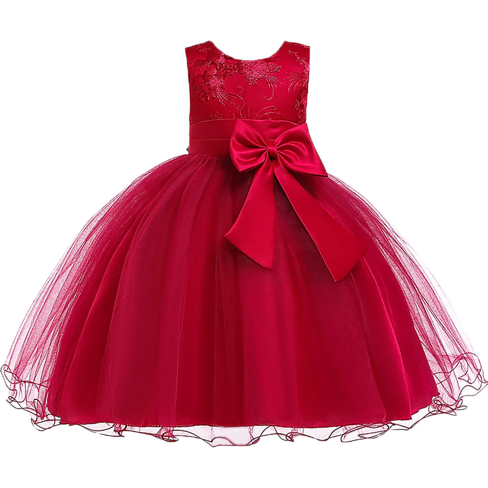 Robe fille enfant en bas âge filles net fil broderie bowknot robe de fête d'anniversaire enfants robes mignonnes robe fille été fille vêtements 2021 Q0716