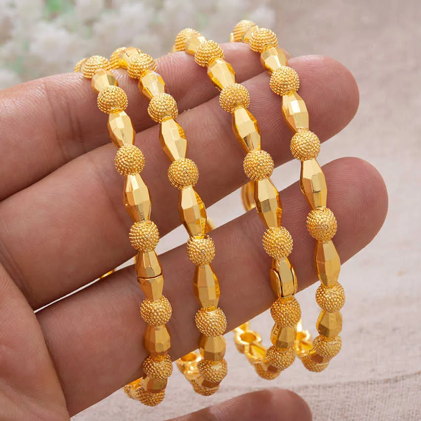 4 pièces24k couleur or Fine Dubai Bracelets de mariage bijoux Bracelets éthiopiens pour les femmes bijoux africains cadeaux de fête Q0720