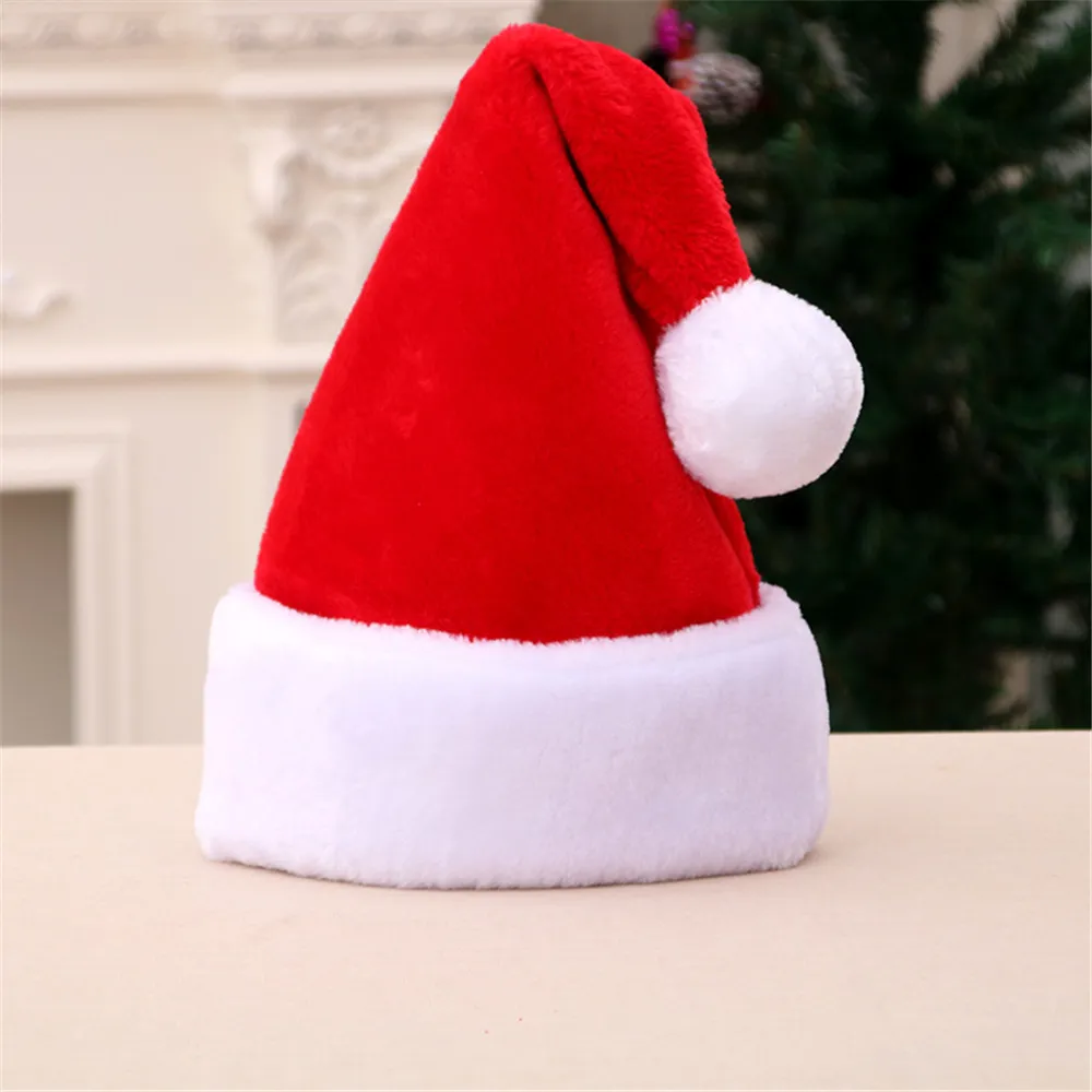 팩 2 두꺼운 이중층 럭셔리 플러시 크리스마스 산타 클로스 모자 성인 86g 크리스마스 모자
