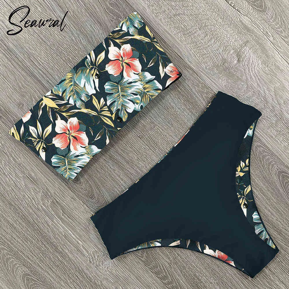 Sexy baixo hight biquíni conjunto swimwear mulheres bandeau fêmea fêmea floral estrava swimsuit banho terno praia desgaste biquini 210621