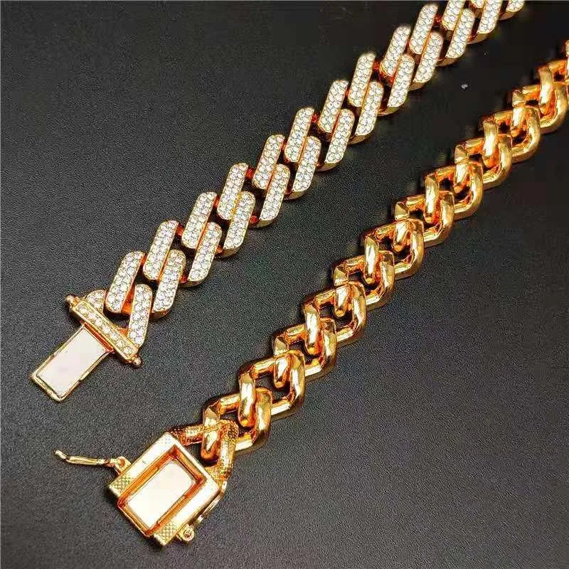 Halsband Watch Armband Bling Iced Out Miami Zircon Cuban Link Chain Prong Pave Rheinestone Jewelry for Mens Women Set Earrings 229p