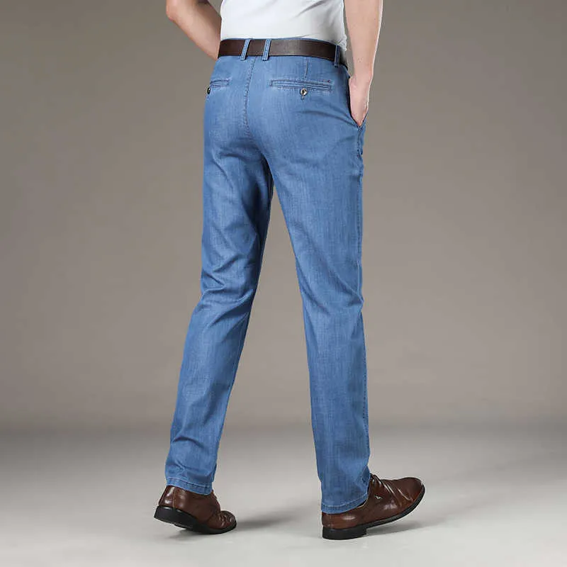 Sommarmodell Bekväm Bomull Tunna Straight Jeans Luxury High Quality Business Casual Brand Clothing Mäns Denim 210716