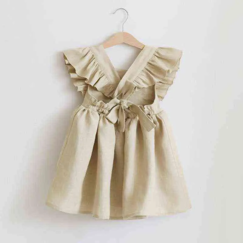 Toddler Kids Baby Girl Robe Été Ruffles Sans Manches Solide Coton Solid Linge Enfants Parti Casual Robe De Jeunes Pour 0-6y G1218