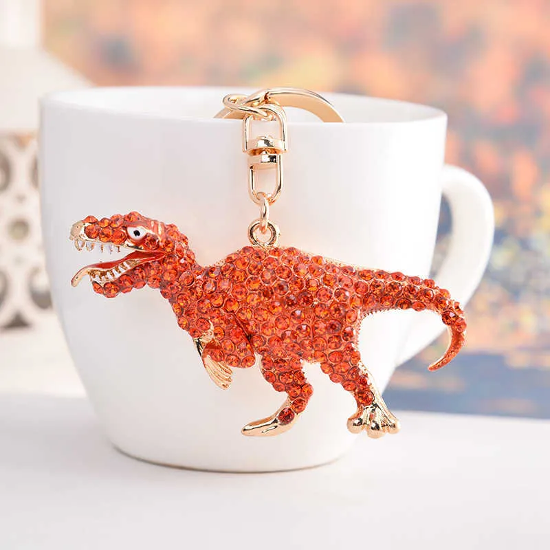 Metallo carino strass-cristallo dinosauro-portachiavi in metallo paillettes-animale drive-safe-chiave portachiavi portachiavi donna borsa auto gioielli ciondolo G1019