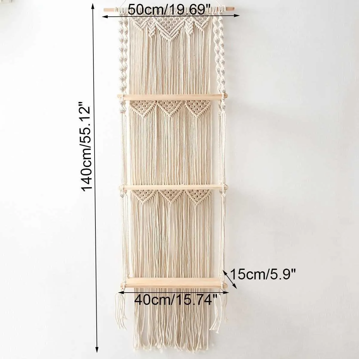 Étagère murale en macramé à 3 niveaux, organisateur en bois tissé à la main, cintre flottant pour la décoration de la maison 210608