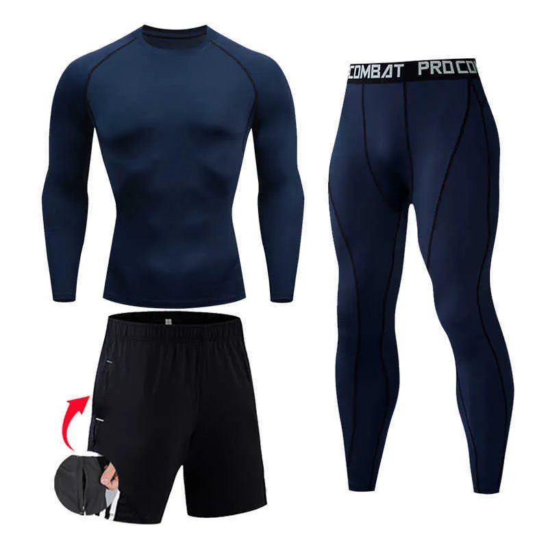 Mężczyźni Zestaw kompresji MMA Długie rękaw T-shirt Męskie spodnie Fitness Fitness Culybuilding Ubrania Czaszka Top Rashguard Sport Suit Men 211023