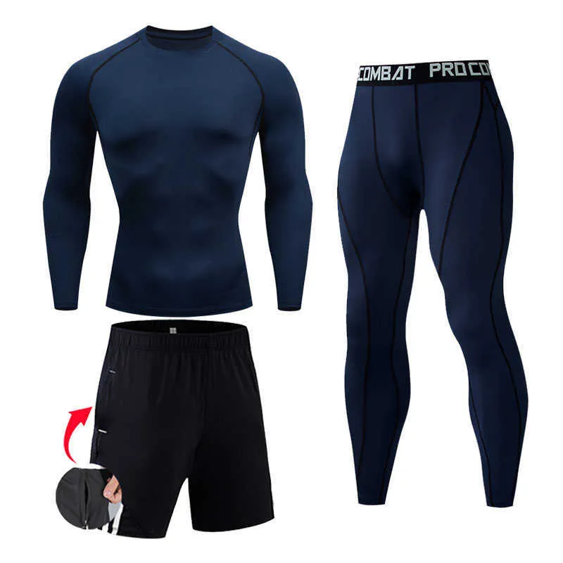 Men Compression set MMA Long Sleeve T-shirt Men's Tight Pants Fitness Bodybuilding Clothes Skull Top Rashguard Sport Suit Men 211023