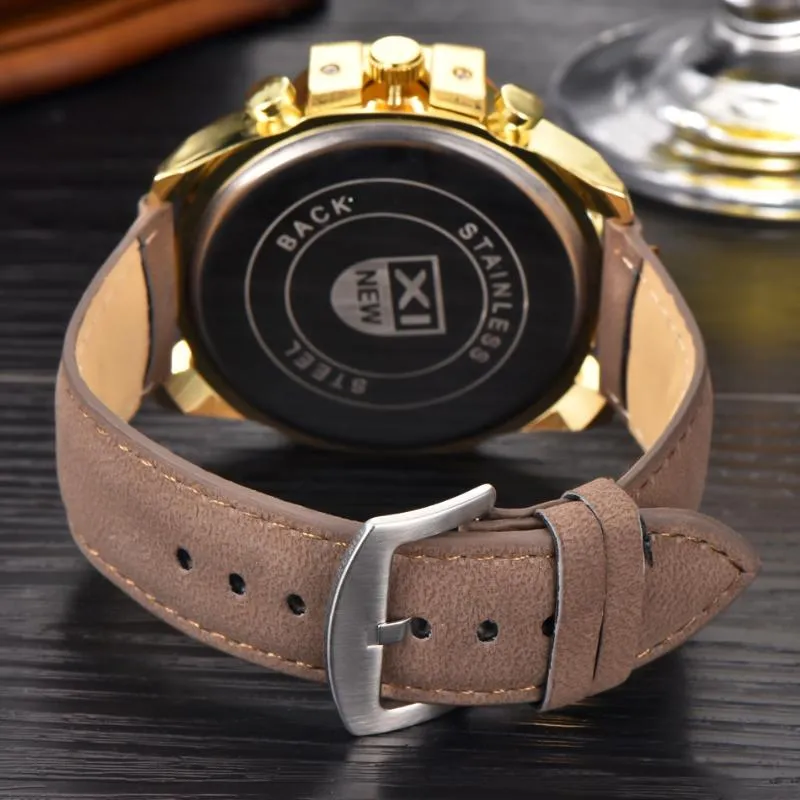 Relógios de pulso 2021 Mens relógios Top Brand Xi Leather Band Fashion Luxury Big Face Casual Quartz Wrist Watch RELOJ HOMBRE Grande moda Luj 207p