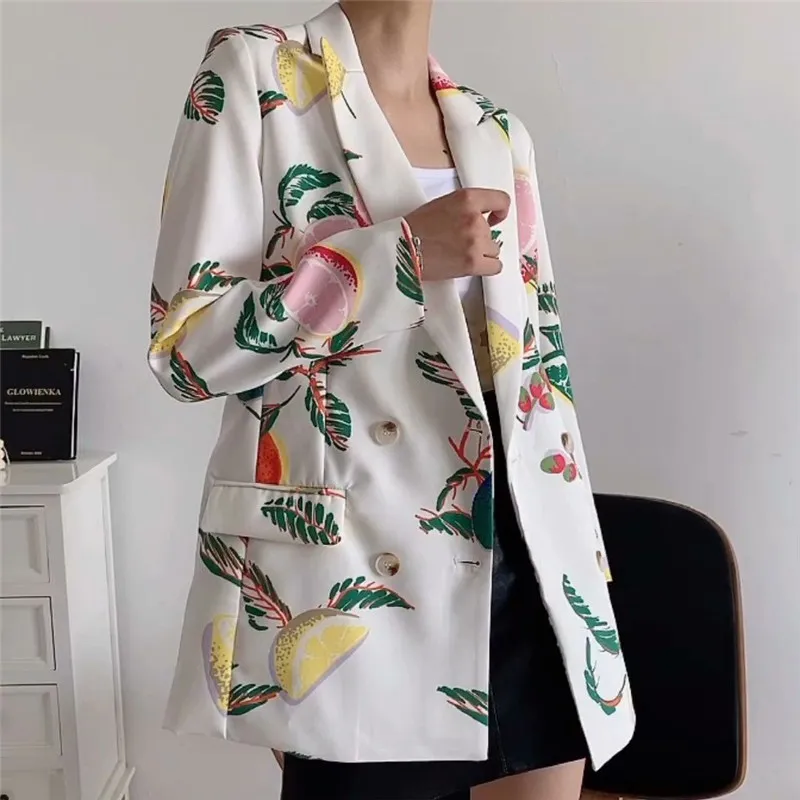 BLSQR-print dubbele breasted dames blazer vrouw werkpak damesjas office dame formele vrouwen blazers en jassen 210430