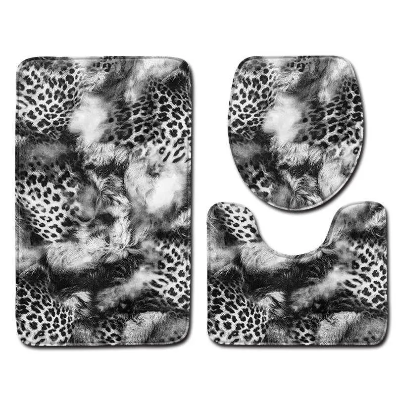 Moda modello leopardo 3 pezzi Tappetini da bagno Tappeto da bagno Tappeto da toilette Tappeto in flanella antiscivolo Arredamento da bagno Set di tappetini da bagno in pelliccia sintetica 21278M