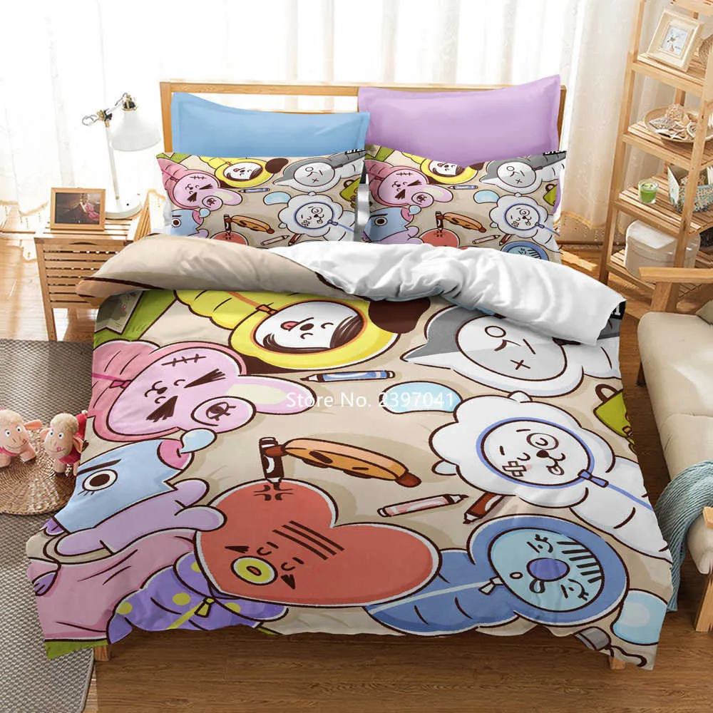 Juego de ropa de cama de 2 a 3 piezas textiles para el hogar, ropa de cama de dibujos animados para niños, decoración para dormitorio de estudiantes, funda de edredón, funda de almohada, tamaño Queen y King