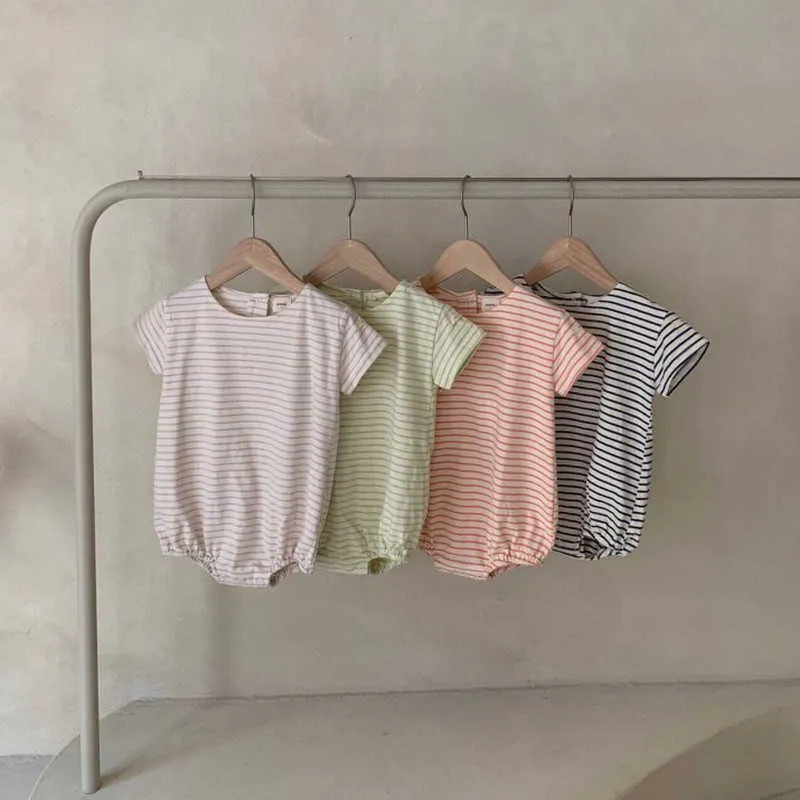 Korean Style Summer Baby Girls Boys Bodysuit Candy Color Striped Jumpsuit born Cute Kids Clothes E231 210610