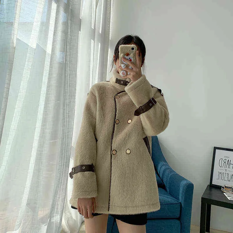 ミンクコートウィンタージャケットファッションショートファーコートセットフルフェイクファーコート女性211110