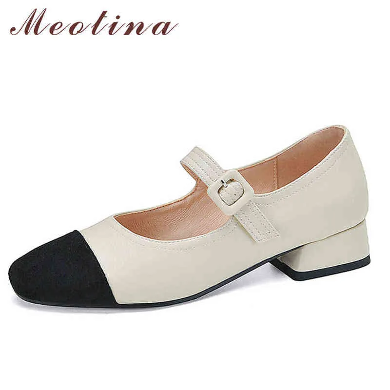 Meotina damskie grube szpilki na obcasie buty z klamrą i plac toe Cap Fashion Beige 432022 2 9