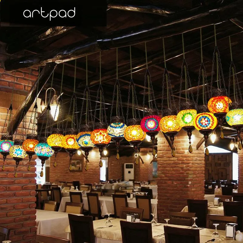 Artpad Bohemia Mediterranean Aydınlatma Türk restoran kolye ışıkları 110-220V Fas mozaik lamba ev LED bar asılı ışık L3030