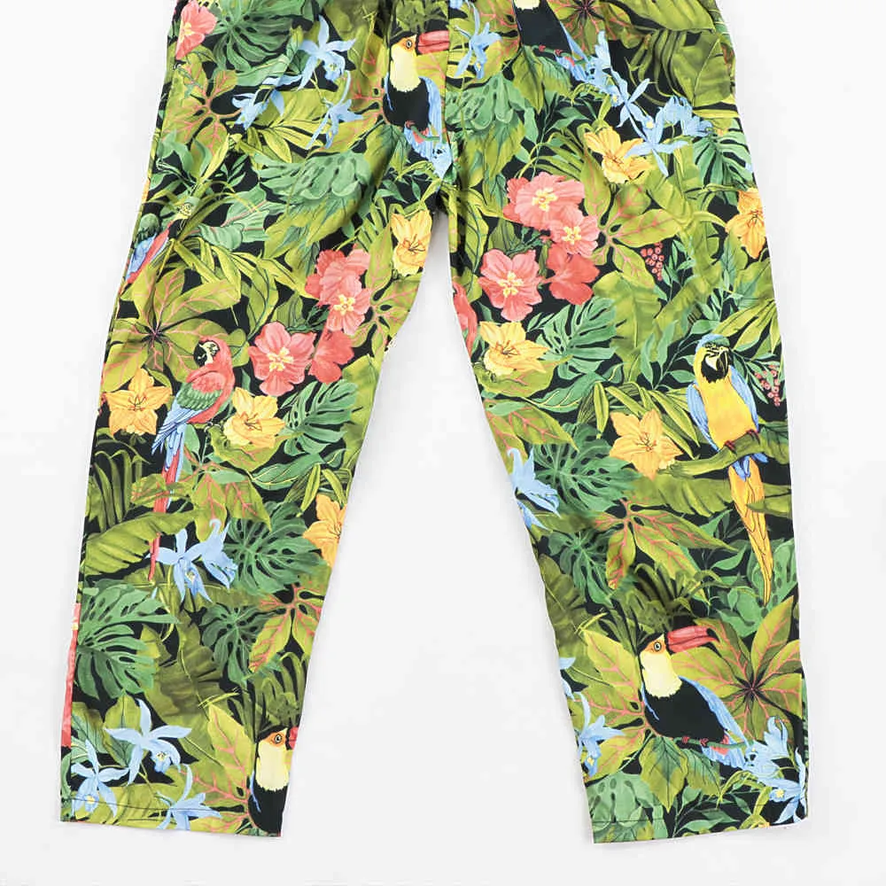 Kobiety Kwiat Tropikalny Liście Druku Syjamski Pajaciki Panie Rękawki Jumpsu Usuwane Elastyczne Talii Pocket Spodnie Za 210510