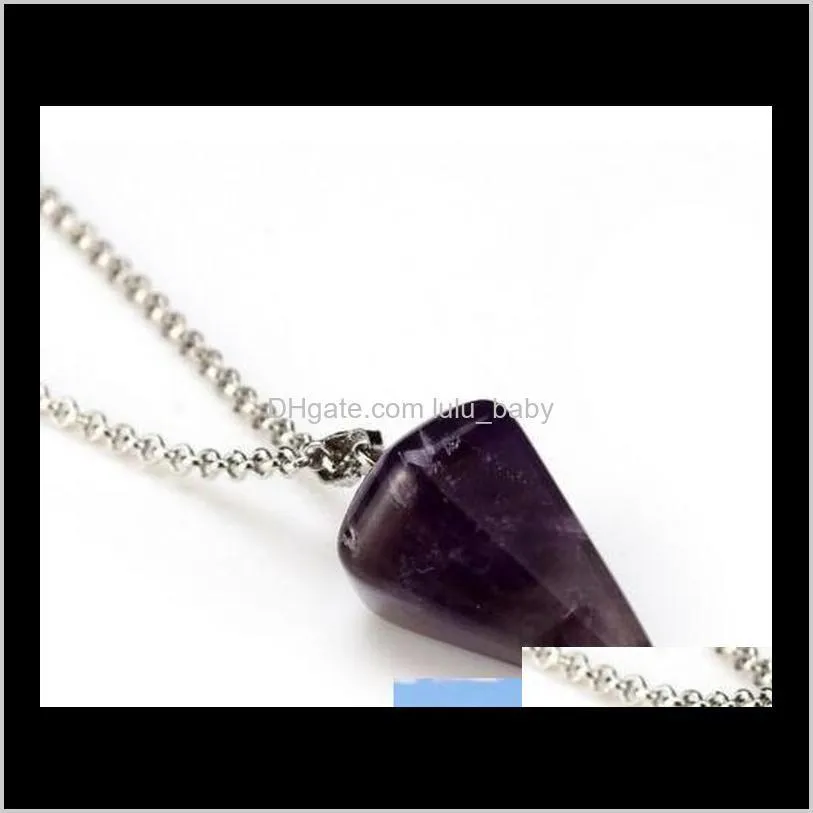natural gem stone mini hexagon prism reiki pendulum pendant charms healing chakra amulet fashion jewelry shipping 263