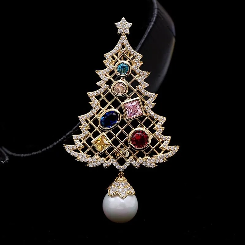Broche de pino de Zirconia cúbica Multicolor brillante de alta calidad de Navidad clásico de moda para hombre y mujer