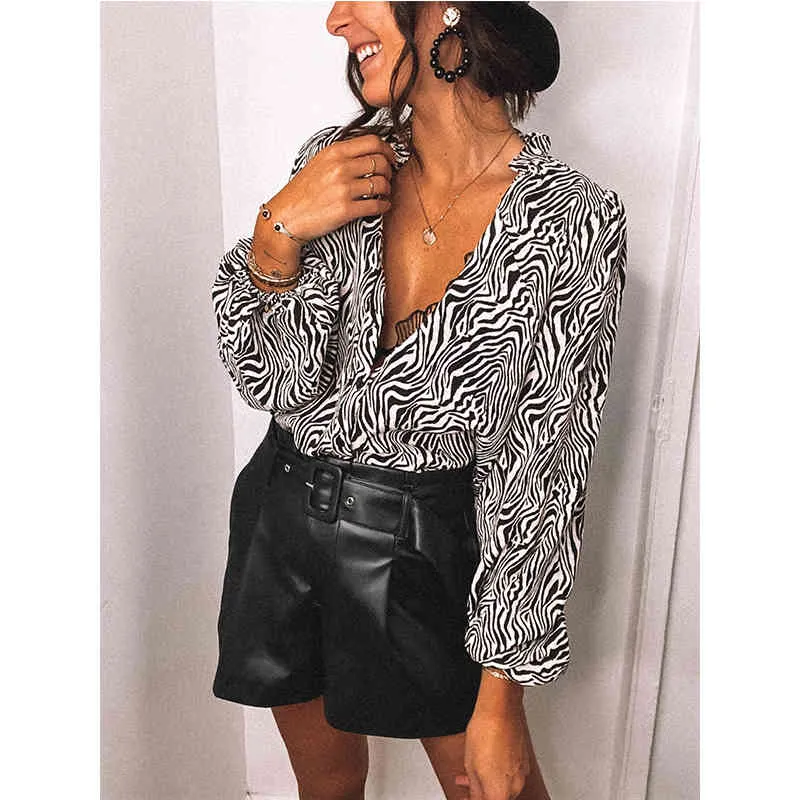 Trabalho desgaste camisa feminina sexy manga longa zebra impresso blusa 2021 primavera verão casual top blusa feminina streetwear lace blouse x0521