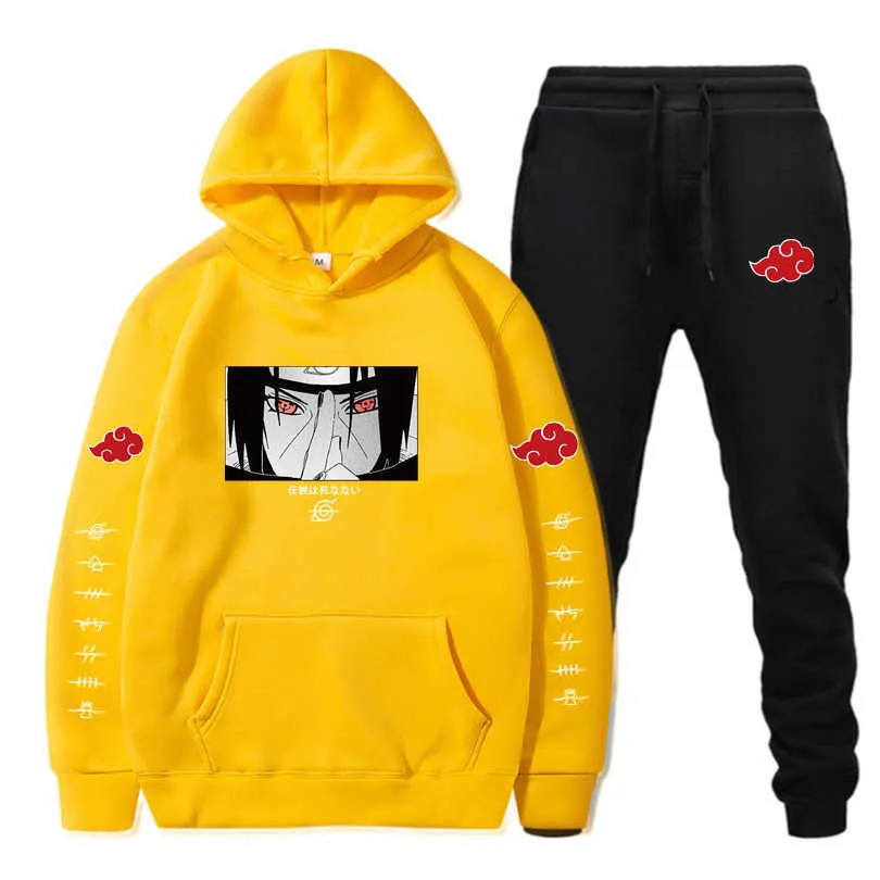 2 Pezzi Set Felpe + Pantaloni Akatsuki Cloud Simboli Stampa Tuta Uomo Donna Felpa Streetwear Pullover Sudaderas Sportswear Y0831