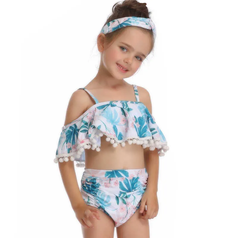 Maman et fille correspondant maillots de bain mode bébé filles feuilles maillot de bain tenue pom sexy maman moi vêtements 210529