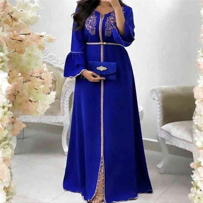 Роскошные бусины кафтанские платья женщины Дубай вышивка элегантный с длинным рукавом мусульманская абая исламская индейка Джеллаба марокканское длинное платье Y220228