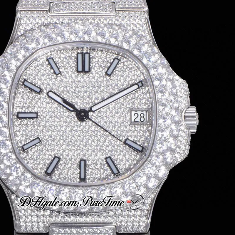 2021 TWF Diamantes pavimentados 5711 324SC 324CS Reloj automático para hombre Marcadores de palo Pulsera de acero inoxidable con diamantes completamente helado Super 287B