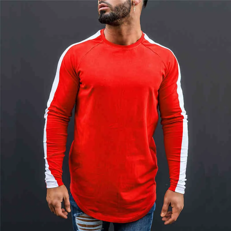 Muscleguys Marca T-Shirt Uomo Autunno Fitness Raglan Manica lunga T Shirt Uomo Extra Long Hip Hop Streetwear Slim Fit Tee Shirt 210421