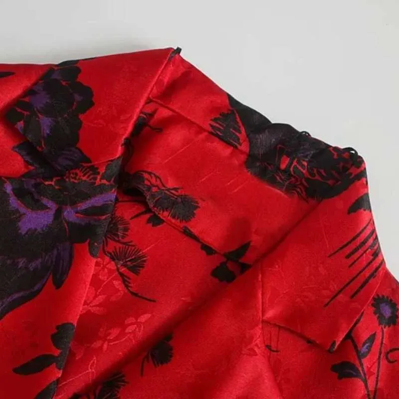 Frauen Blumendruck maßgeschneiderte Kragen Schärpen rote Hemden weibliche langarm Blusen Beiläufige Dame Lose Tops Blusas S8198 210719