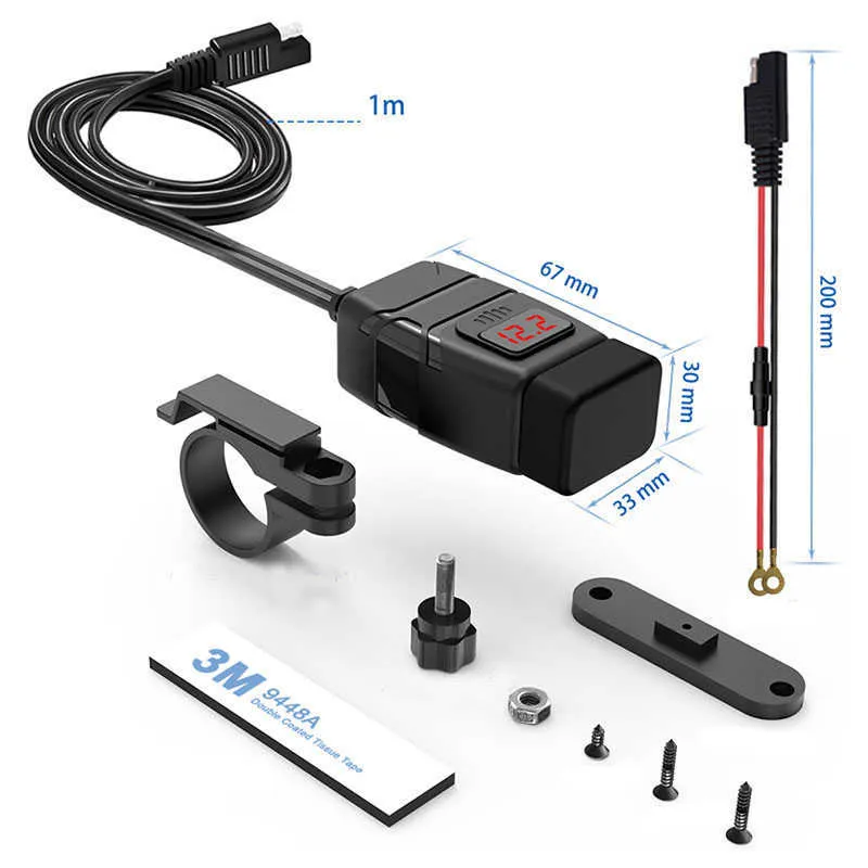 USBポート12Vデュアル防水モーターサイクルハンドルバー充電器クイック充電3 0電圧計スマートフォンタブレットGPS250S