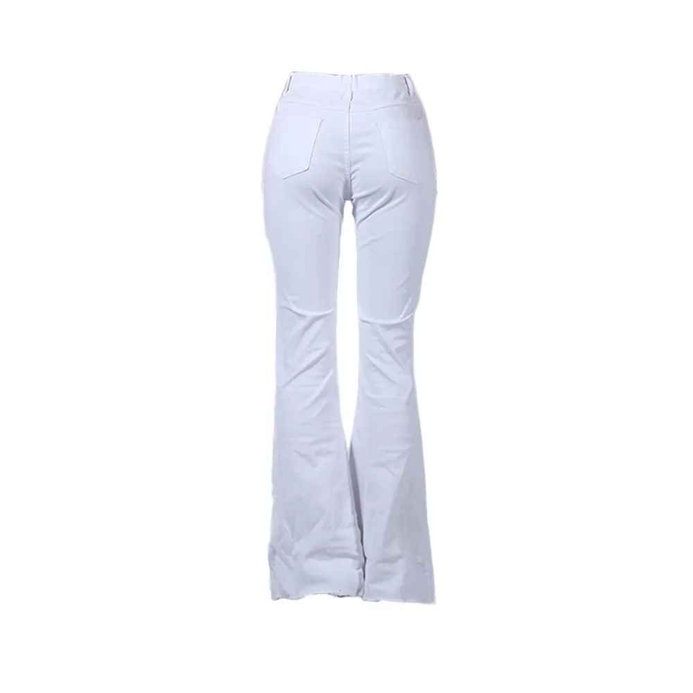 Sommer Frauen Hosen Weiße Hohe Taille Weibliche Denim Bell Bottom Beiläufige Ripping Jeans Für Frauen Mama Flare Skinny Frau