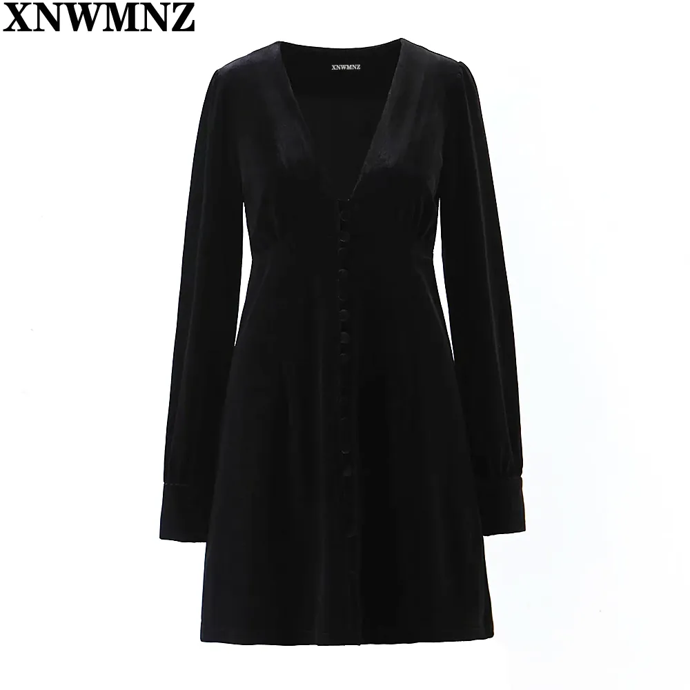 Sexy Bodycon Dresses For Women Clothes Club Outfits Clubwear Velvet dress black Buttons Dress Arrival 210520
