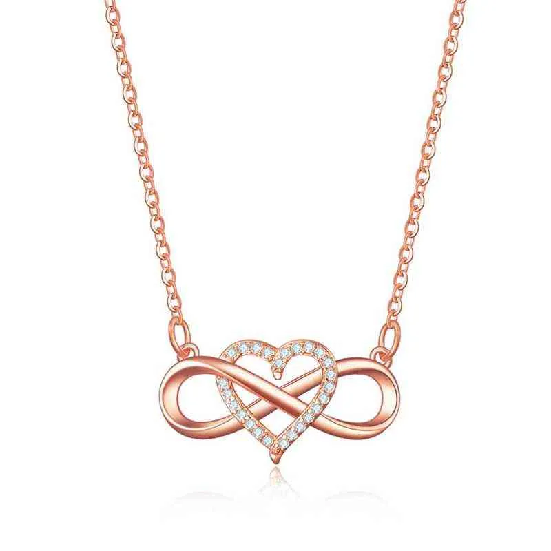 Mode Romantique Rose Or Argent Couleur Amour Infini Collier Classique Infini Symbole Amour Coeur CZ Collier G1206