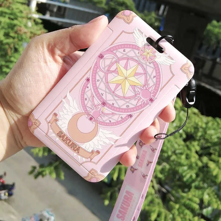 Anime Sakura Card Captor Card Case Porte-clés Porte-clés Lanyard Lady Mignon Fun ID Card Pass Badge Téléphone Titulaire Cosplay Props Cadeau G1019