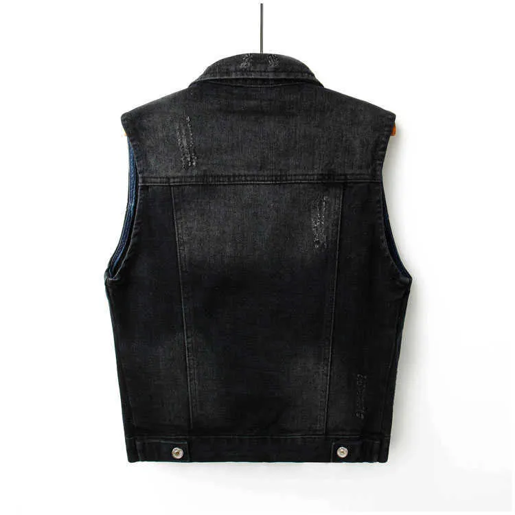 Svart Ärmlös Kvinnlig Jacka Koreansk Slim Jeans Coat Single-breasted Kort Kvinnors Denim Vest 4XL Plus Storlek Waistcoat Summer 210910