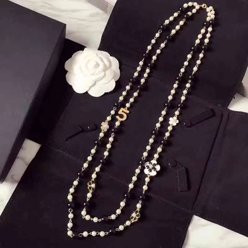 women long pendants layered pearl necklace collares de moda 2020 letter No 5 flower party jewelry