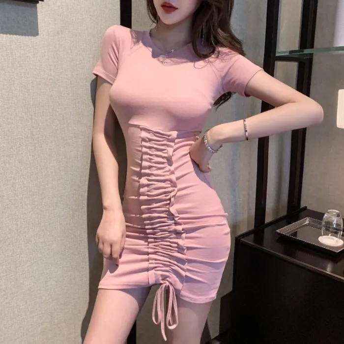 Été coréen mince mode femme net rouge sexy taille mince cordon sac robe de hanche 210416