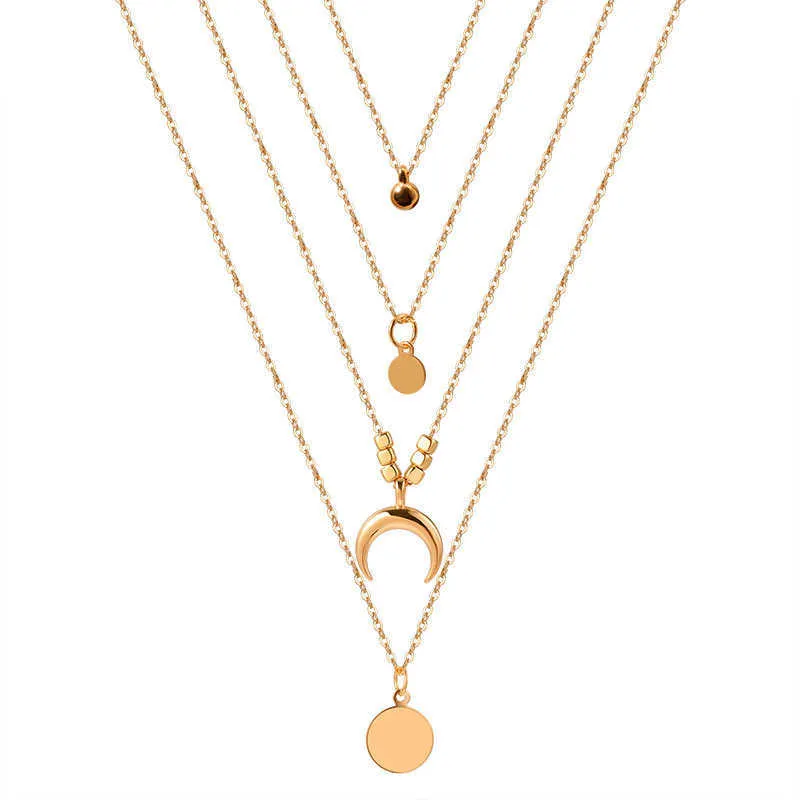 2021 collana a catena Collier ciondolo in oro con disco in metallo in lega di luna multistrato donna collare gioielli femminile di nuova tendenza