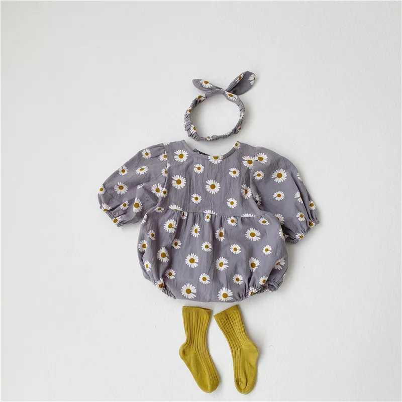 Cute Flower Back Bow Tie Garnitur Dziecka Pajacyki Do Włosów Baby Girl Clothing Toddler Spadek 210515