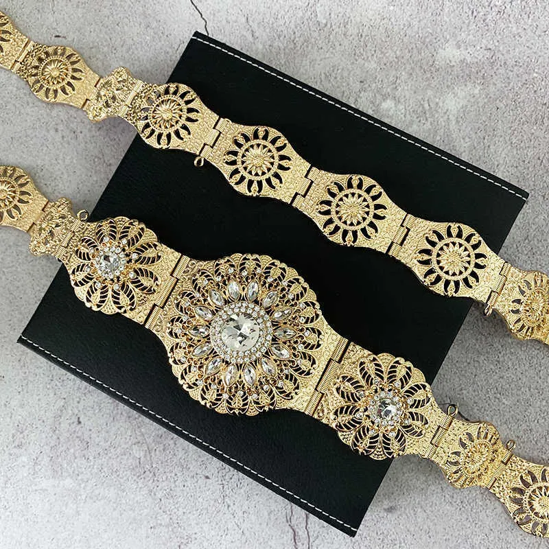 Cintura vintage in oro Algeria da donna in stile marocchino, gioielli da caftano da sposa, catena da vita con strass