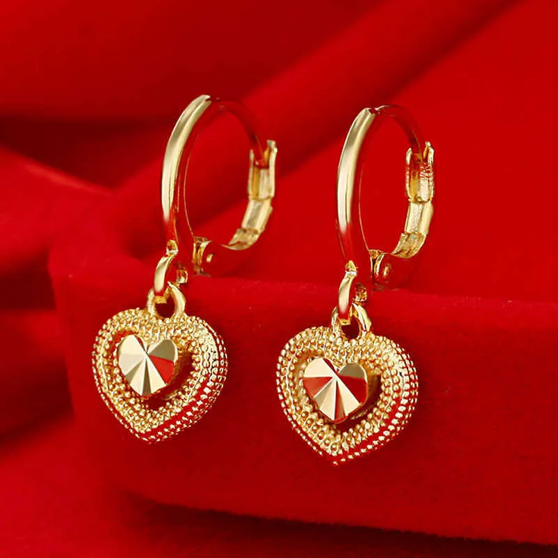 Bayan Küpe Dangle Kristal Gümüş Kaplama Altın Kalp Şeklinde Basit Kısa Şeftali Kalp Bırak Stil